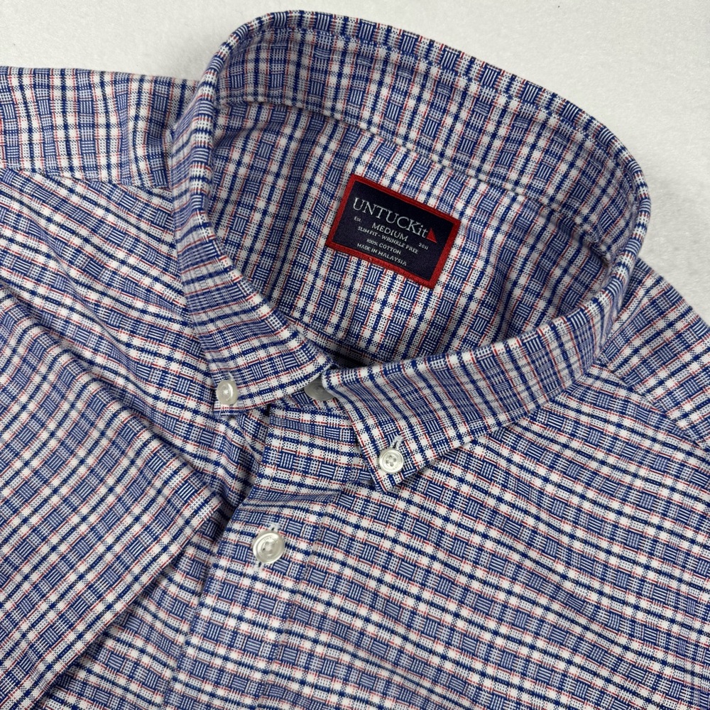UNTUCKit‎ Men’s M Slim Fit Wrinkle‑Free Blue Red Plaid Shirt
